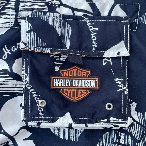Harley-Davidson Mens Floral Tropical Swim Trunk Board Shorts Motorcycles Size L - Picture 6 of 6